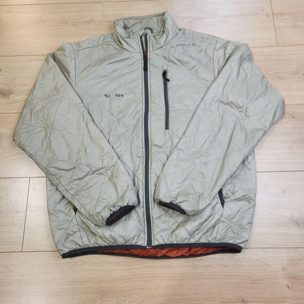Simms Jacket Mens Medium Gray Quilted Insulated Full Zip Lightweight Fishing